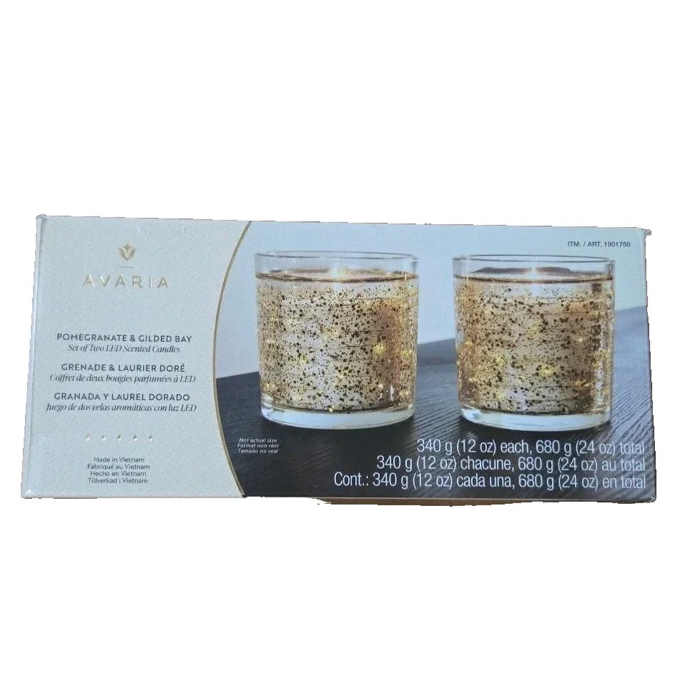 Avaria LED Scented Wax Candles Set of 2 Pomegranate Bay 12 oz Jars NEW OEM